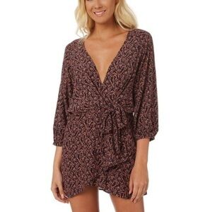 Free People Clara tie front tunic or dress black orange sz S